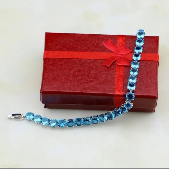 New 925 S.S Mystic Blue Topaz Tennis Bracelet - Picture 4 of 5